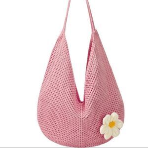 Womens 100% Crochet Bag Flower Pink Summer